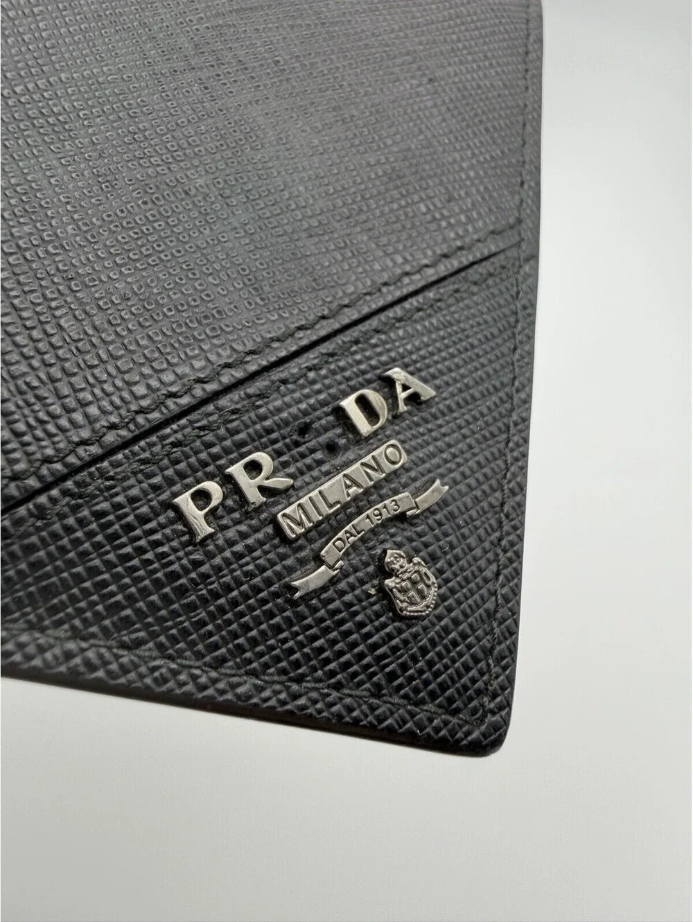 Authentic Prada Saffiano Men's Bi-Fold Wallet Black Leather Missing Letter